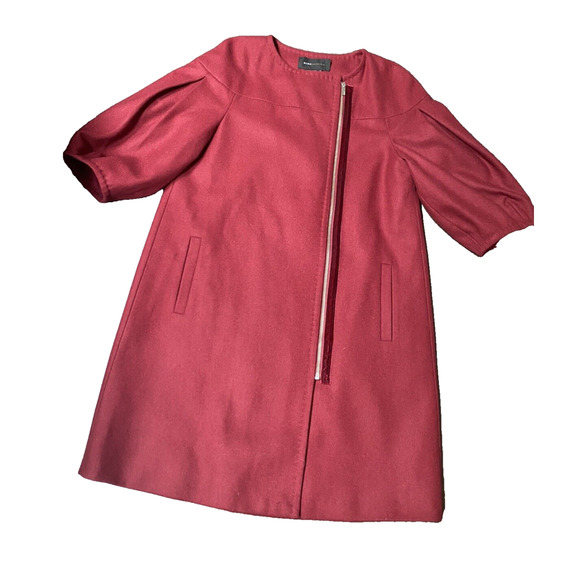 BCBG MaxAzria Burgundy Red Wool Coat Boho Retro Lady Victorian Babydoll  ~M - Picture 3 of 6